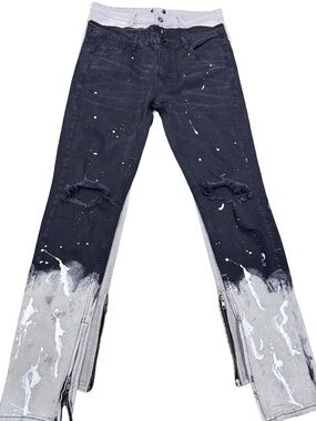 Mens Distressed Skinny Jeans Bundle 2 Pairs 34x30 Paint Splatter Zipper Hem